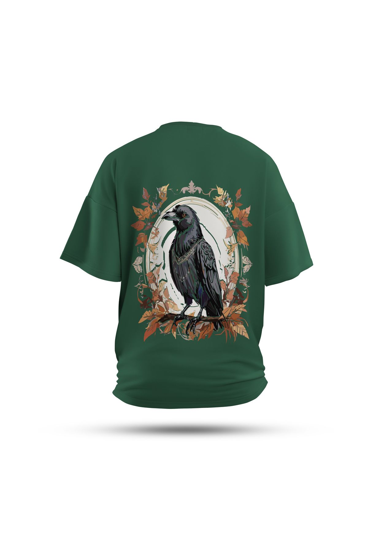 Zestia Unisex T-Shirt, Animals Karga Sırt Baskılı, Regular, %100 Pamuk, Yeşil T-Shirt No: 014