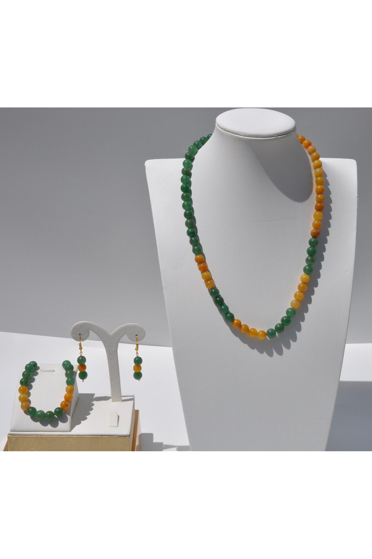 Nilfu Atelier AVENTURİN VE KARNELYAN DOĞAL TAŞ KOLYE BİLEKLİK KÜPE SETİ