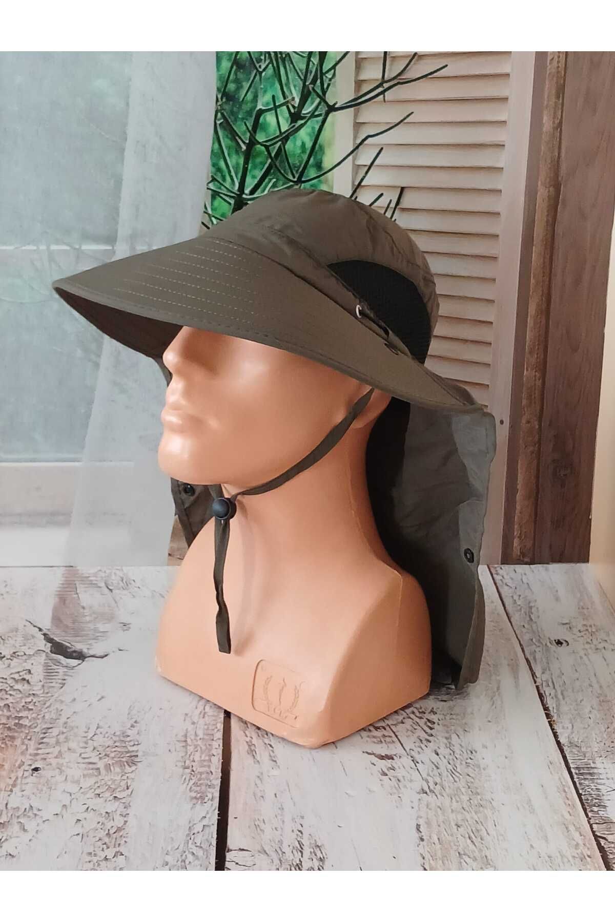 Aydmr Aksesuar Ense Korumalı Maskeli Safari Şapka