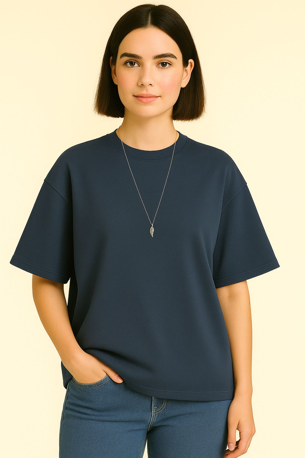 EydaMoon Kadın Basic Oversize MODAL KUMAŞ T-Shirt İpeksi Yumuşacık Canlı Renk Geniş Kalıp