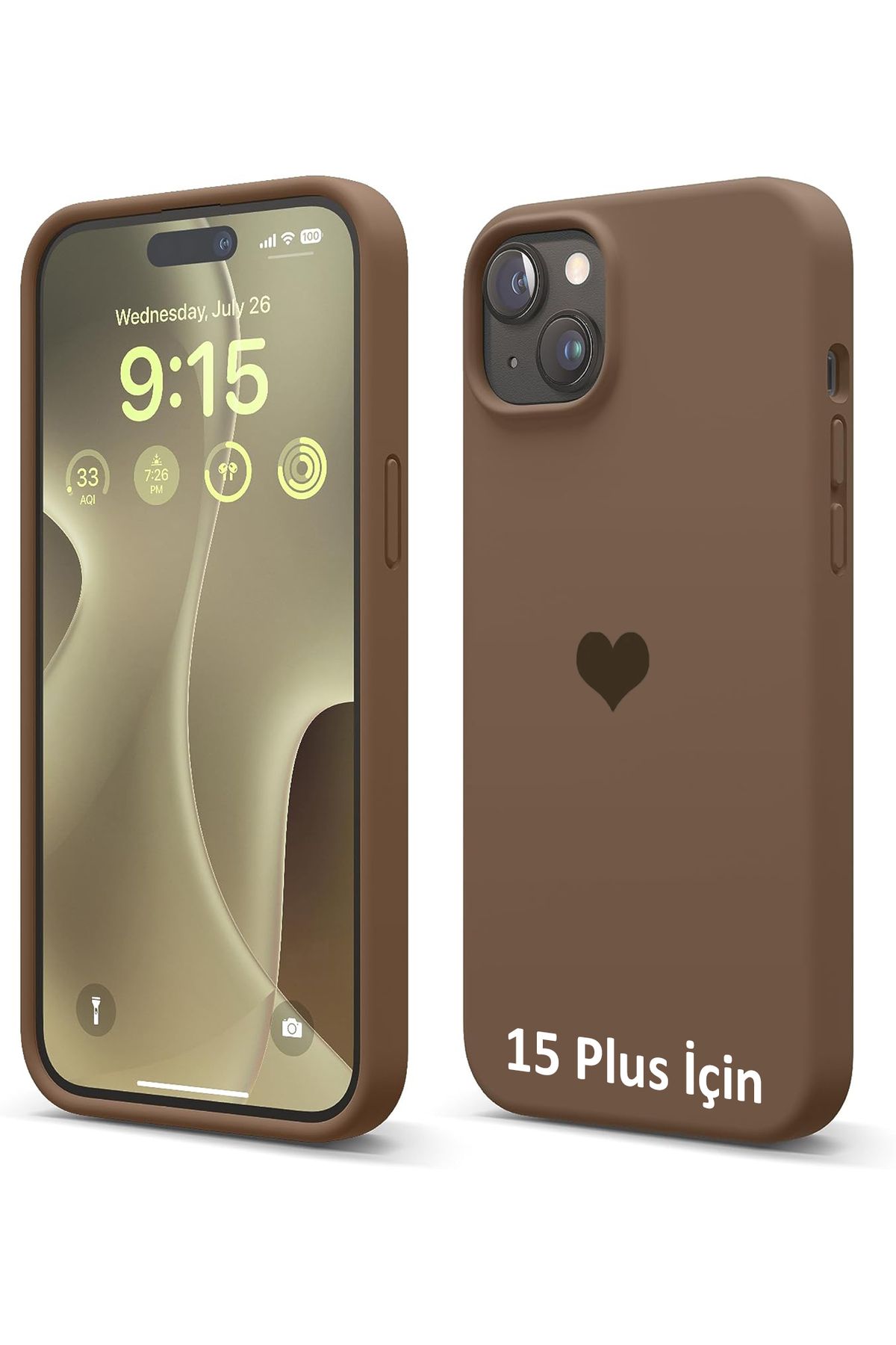 GAGA ELEKTRONİK iPhone 15 Plus İçin Kalp Logolu İçi Kadife Silikon Kılıf