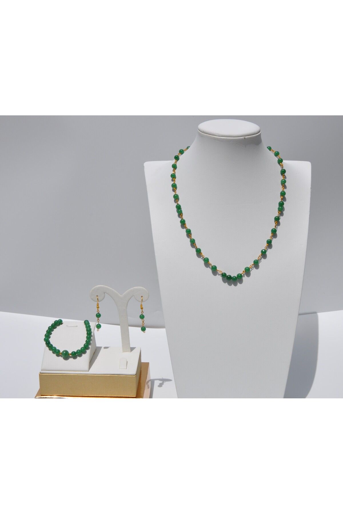 Nilfu Atelier AVENTURİN DOĞAL TAŞ KOLYE BİLEKLİK KÜPE SET