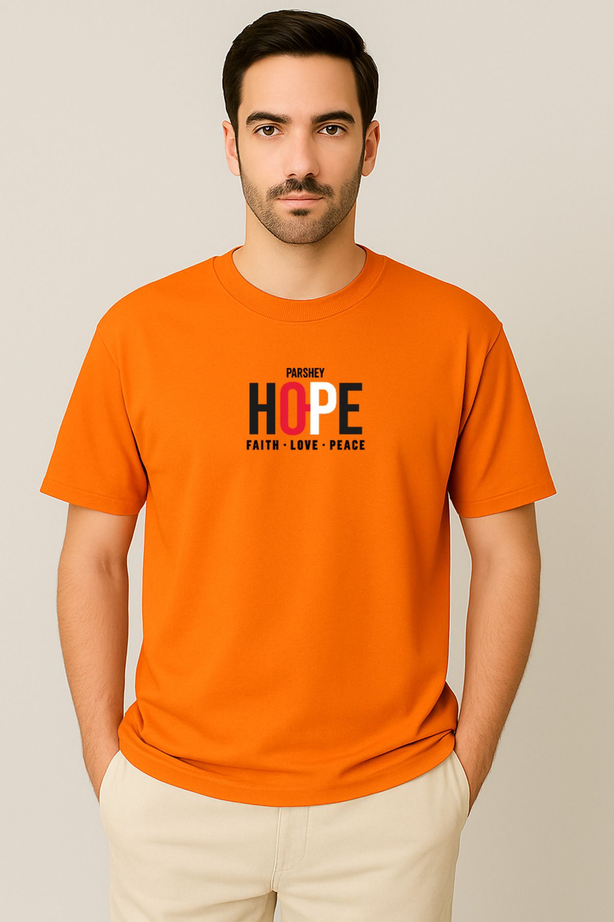 PARSHEY Erkek - Kadın Unisex HOPE Baskılı Yarım Kollu Bisiklet Yaka %100 Pamuk Oversize T-shirt