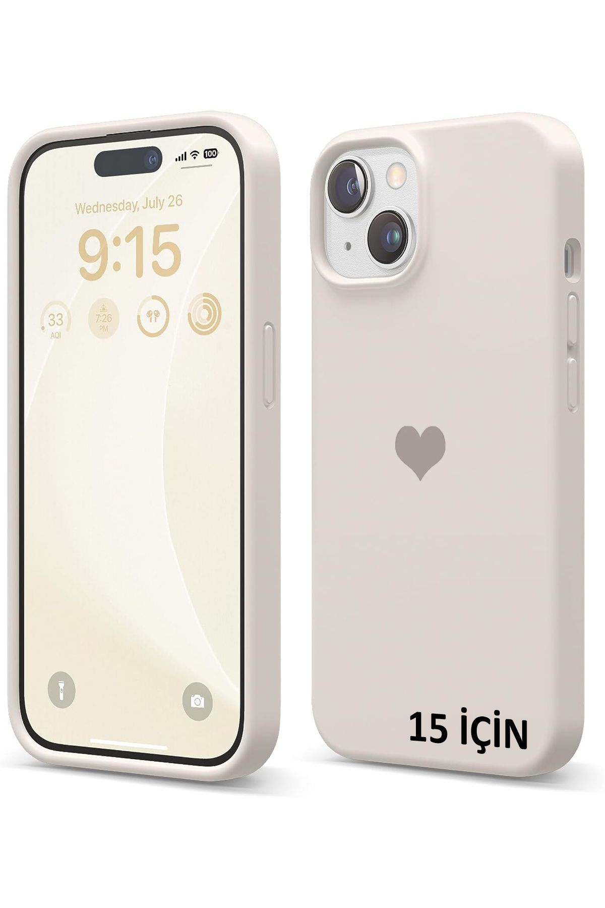 GAGA ELEKTRONİK iPhone 15 İçin Kalp Logolu İçi Kadife Silikon Kılıf