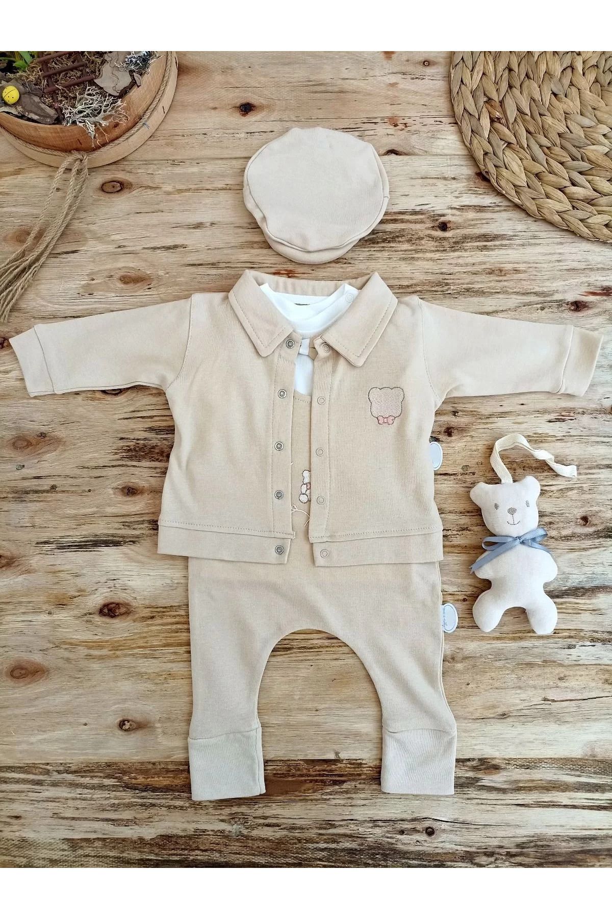onlinebutik Oyuncaklı Altınbaşak 5li Kız Erkek Bebek Takımı Vizon