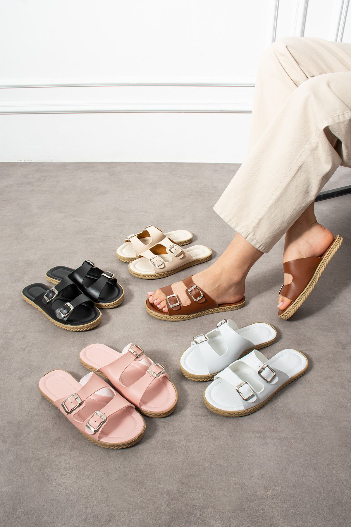 SWORD-Summer Slippers - Double Buckle Double Tape Detailed Summer Slippers - Daily Slippers 4