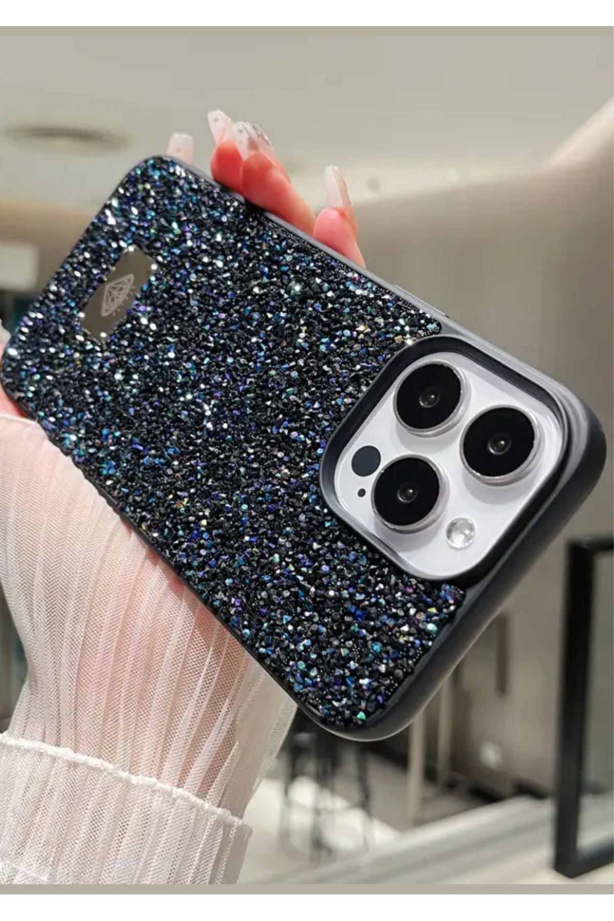 BCASE İphone 15 Pro Max Taşlı Kılıf Parlak Elmas Tasarım Lüx Silikon