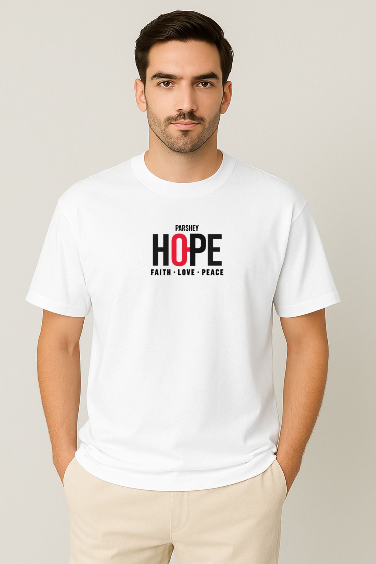 PARSHEY Erkek - Kadın Unisex HOPE Baskılı Yarım Kollu Bisiklet Yaka %100 Pamuk Oversize T-shirt