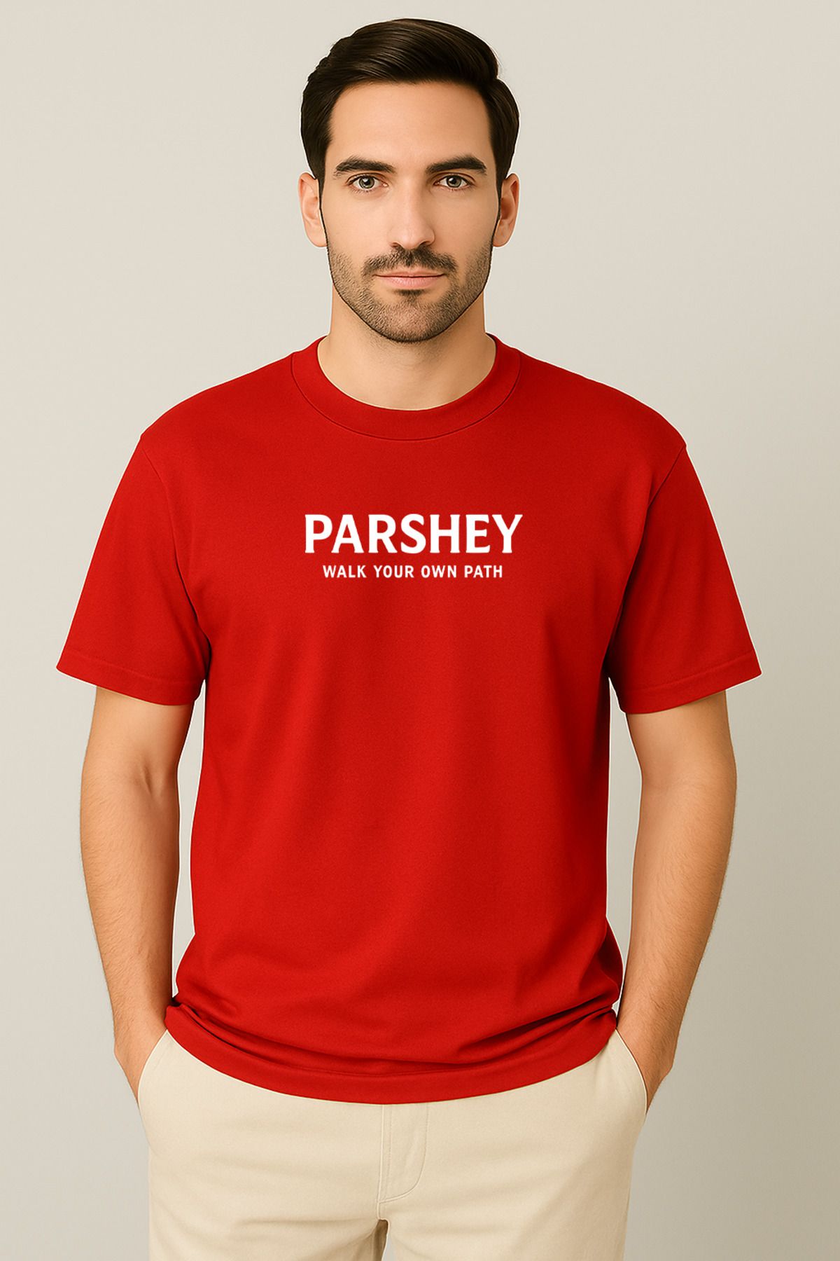 PARSHEY Erkek - Kadın Unisex Parshey Walk Your Own Path Baskılı Bisiklet Yaka %100 Pamuk Oversize T-shirt