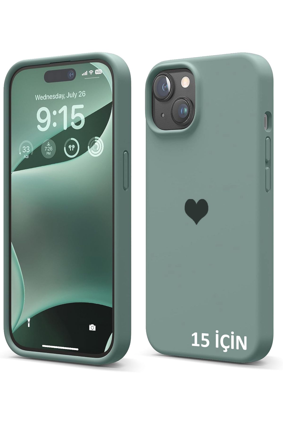 GAGA ELEKTRONİK iPhone 15 İçin Kalp Logolu İçi Kadife Silikon Kılıf