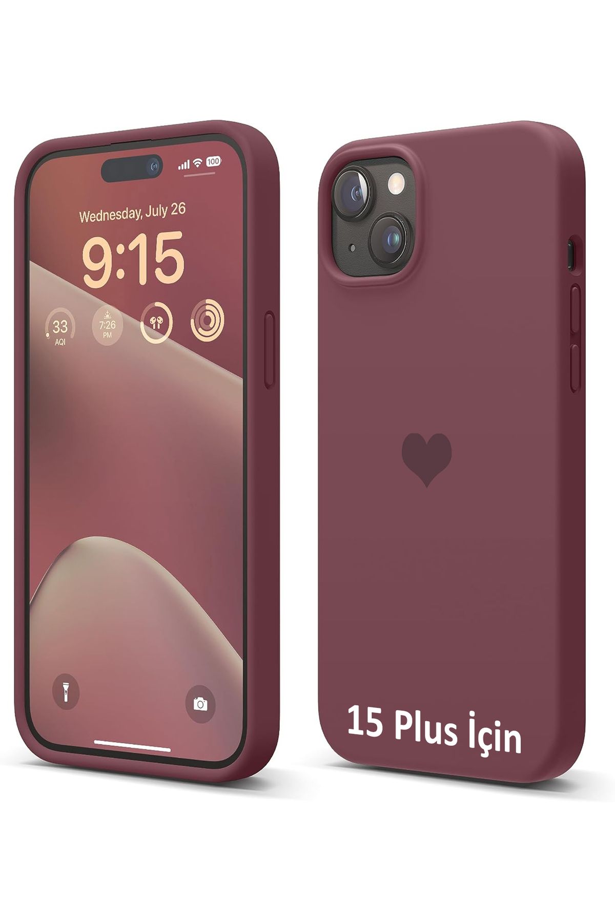 GAGA ELEKTRONİK iPhone 15 Plus İçin Kalp Logolu İçi Kadife Silikon Kılıf