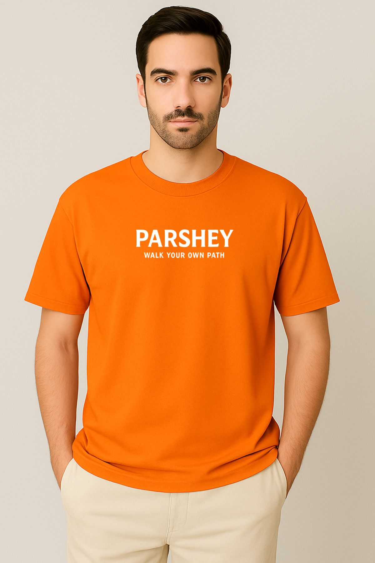 PARSHEY Erkek - Kadın Unisex Parshey Walk Your Own Path Baskılı Bisiklet Yaka %100 Pamuk Oversize T-shirt