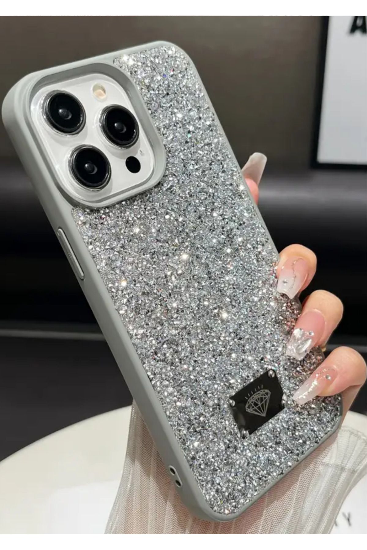 BCASE İphone 15 Pro Max Taşlı Kılıf Parlak Elmas Tasarım Lüx Silikon