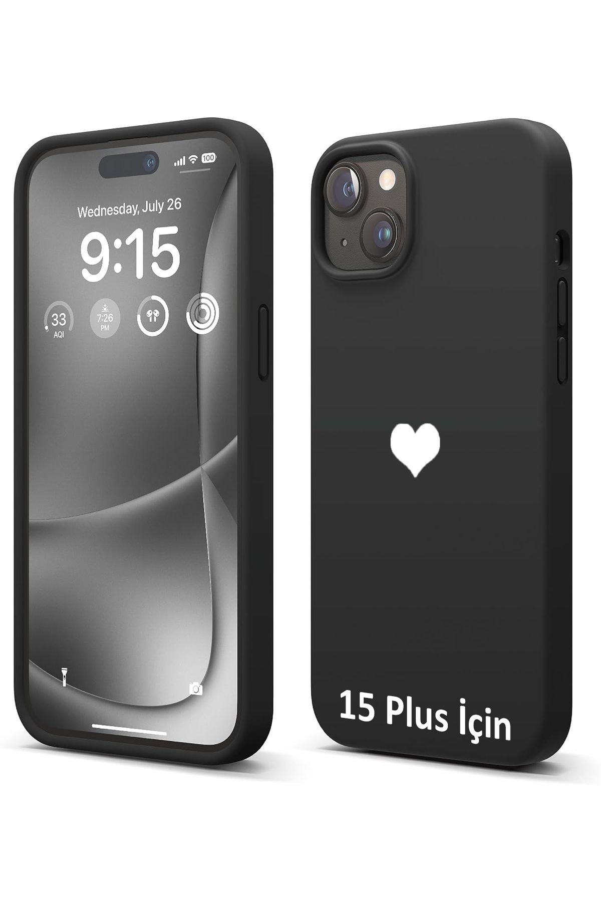 GAGA ELEKTRONİK iPhone 15 Plus İçin Kalp Logolu İçi Kadife Silikon Kılıf