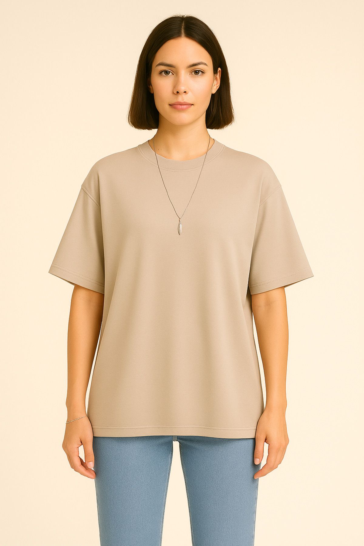EydaMoon Kadın Basic Oversize MODAL KUMAŞ T-Shirt İpeksi Yumuşacık Canlı Renk Geniş Kalıp