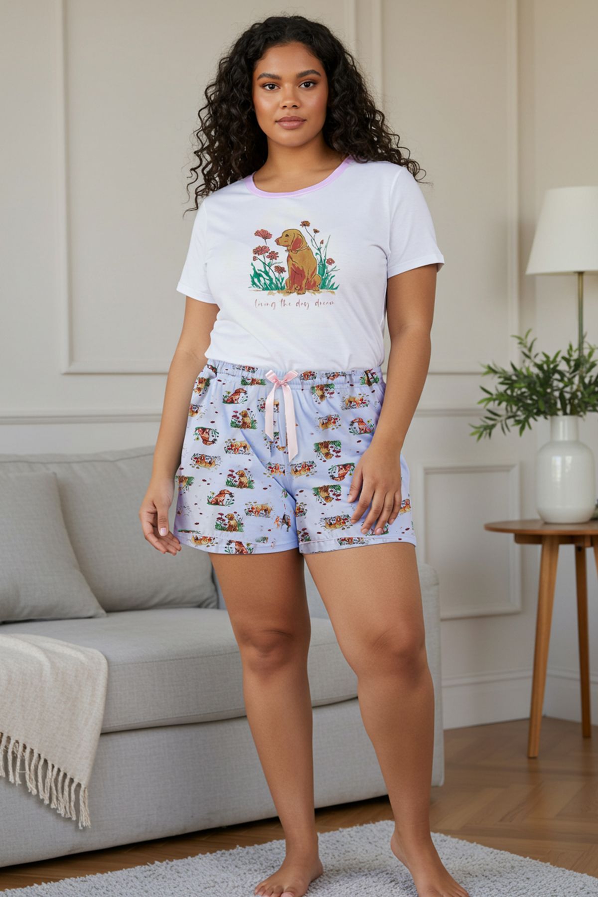 Trendyol Curve Jasnoniebieski Wzór Psa Dzianinowy Zestaw Piżam Tbbss25ai00045 Kobieta - 6XL