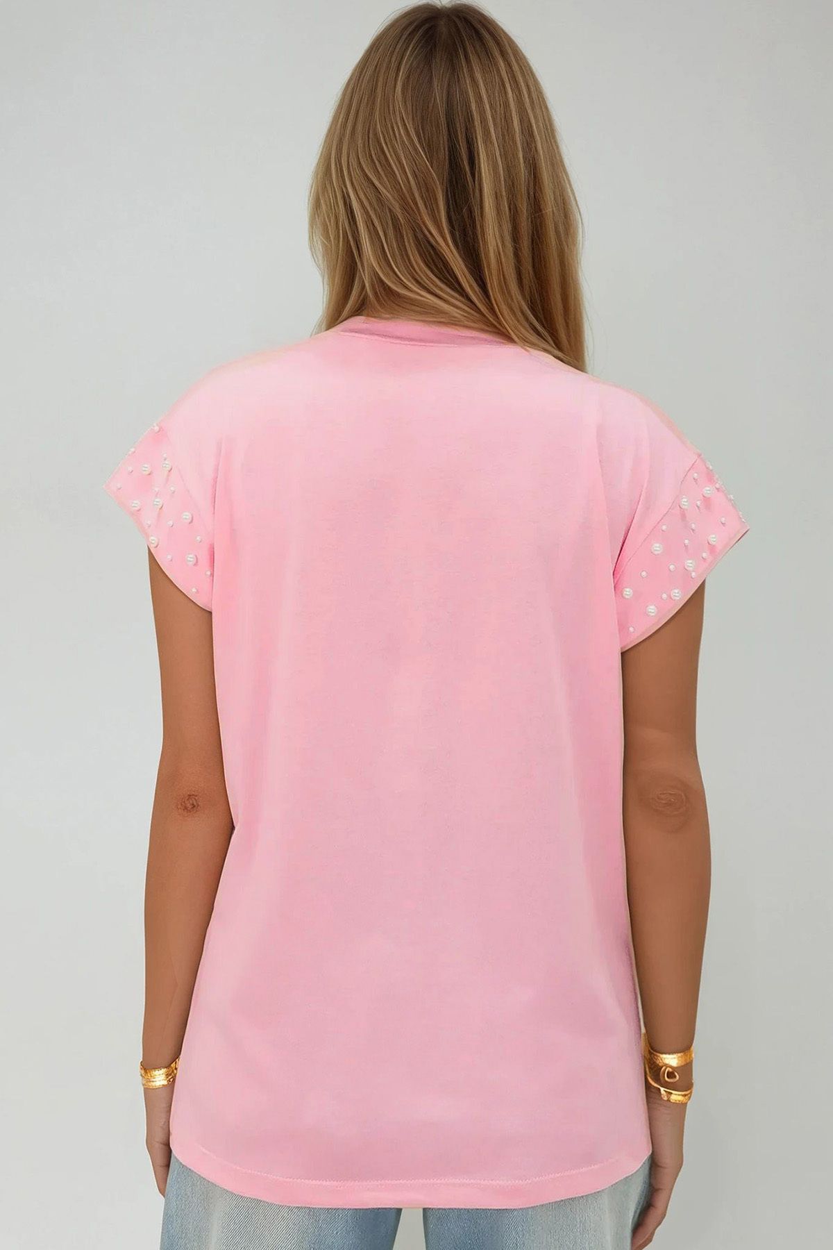 Trend Alaçatı Stili-Women's Pink Crew Neck Pearl Studded Sleeveless Blouse Alc-X13522 5