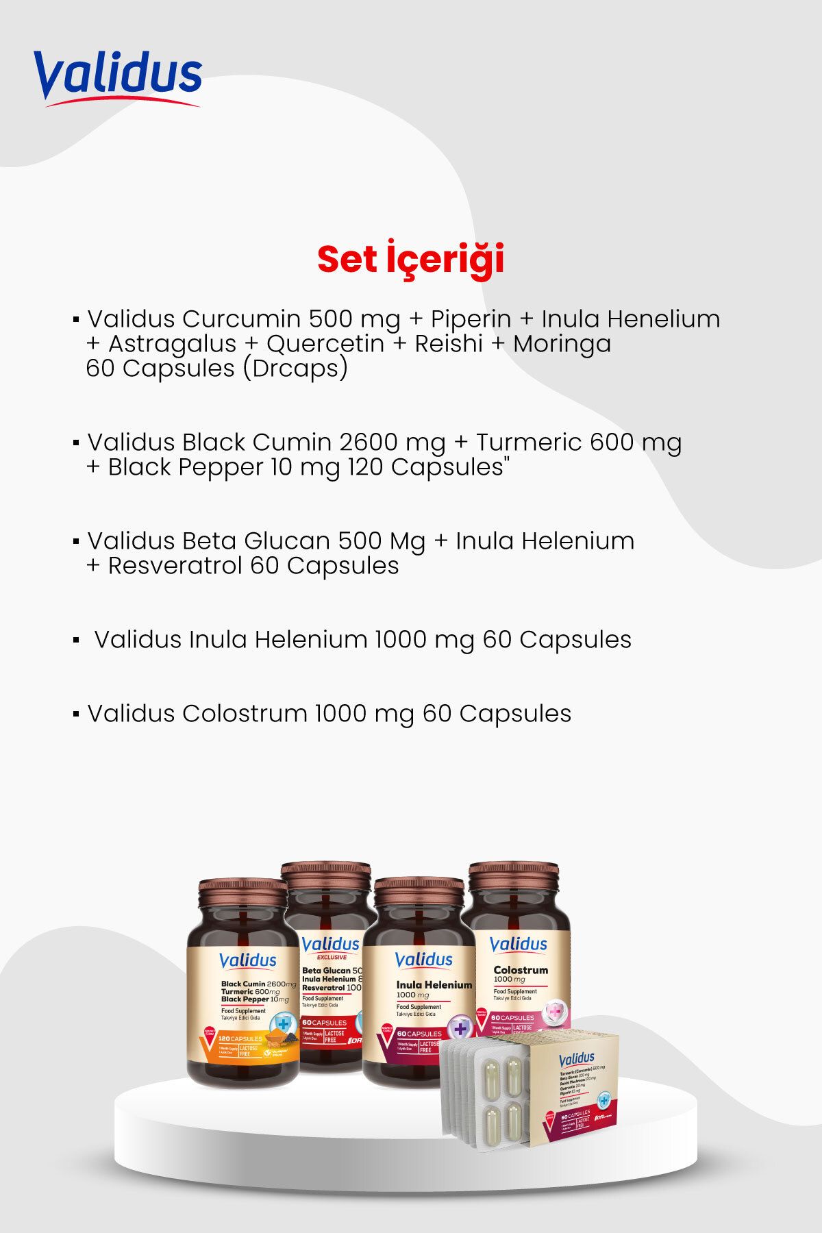 Validus-Longevity Vital Set - Curcumin - Black Cumin - Beta Glucan - Inula Helenium - Colostrum 2