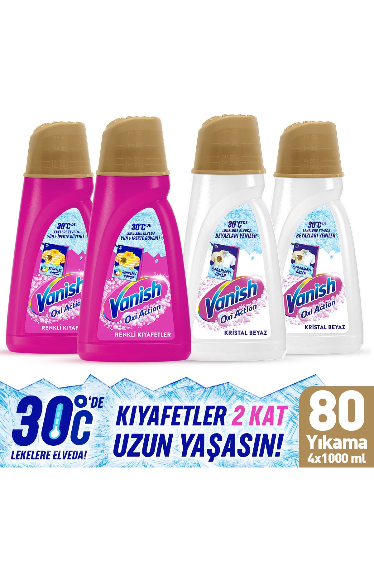 Oxi Action Multipower Beyazlar ve Renkliler Sıvı Deterjan Güçlendirici ve Leke Çıkarıcı(1000 mlx4)