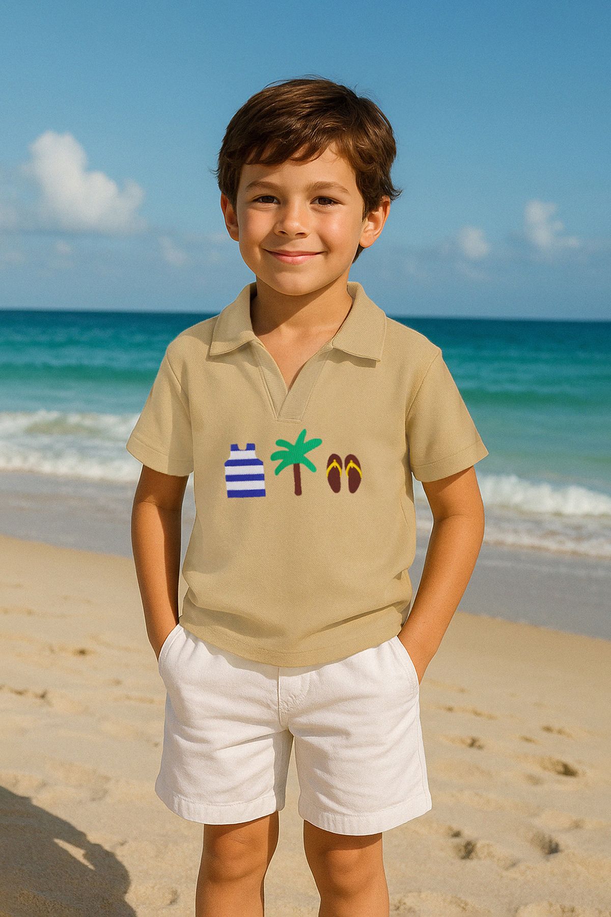 TRENDYOLKIDS Koszulka Męska Chłopięca Stone Child Polo 100% Bawełny Z Nadrukiem Na Kołnierzyku, Dzianinowa Mężczyzna - 4–5 years