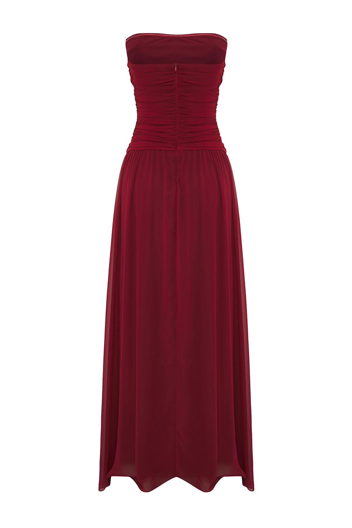 Trendyol Collection-Dunkelkirschfarbenes, drapiertes, gewebtes Chiffon-Langflug-Abendkleid mit A-Linie und schickem Abschlussballkleid TPRSS25AE00151 6