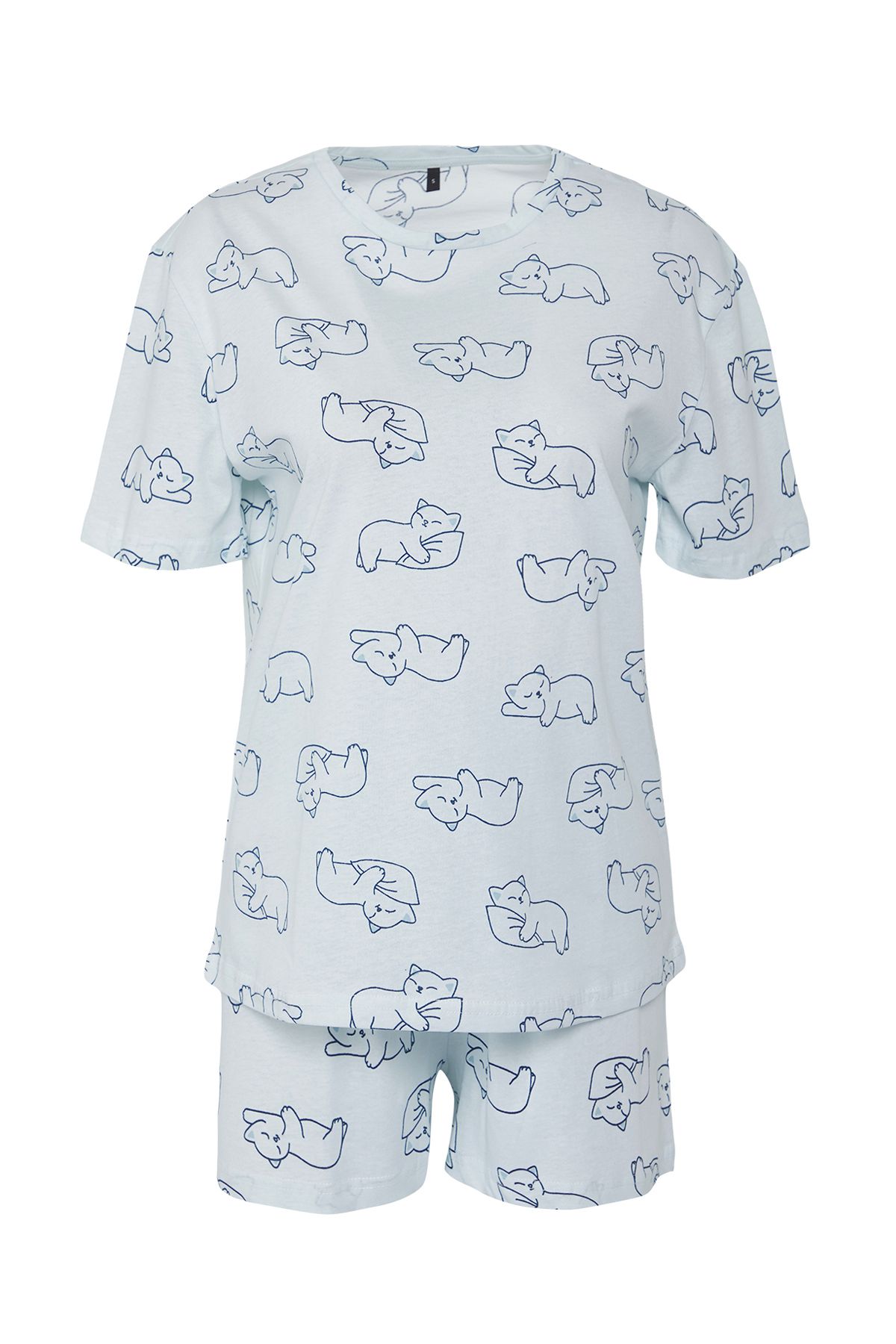 Trendyol Collection-Μπλε 100% βαμβακερό σορτς γάτα πλεκτό σετ πιτζάμες THMSS25PT00249 6
