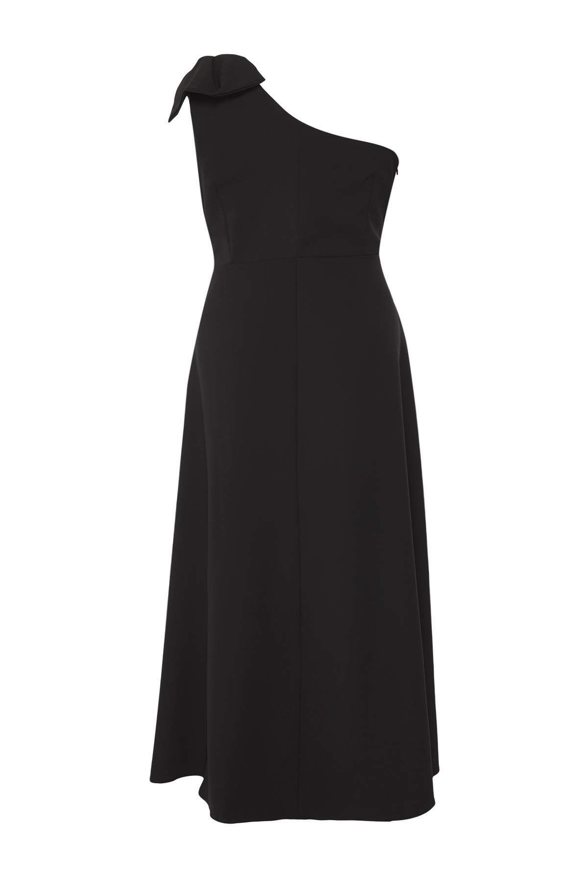 Trendyol Curve-Rochie de seară țesătă cu fundă neagră cu un singur umăr - Rochie de seară/de absolvire/de logodnă TBBSS25AH00053 7