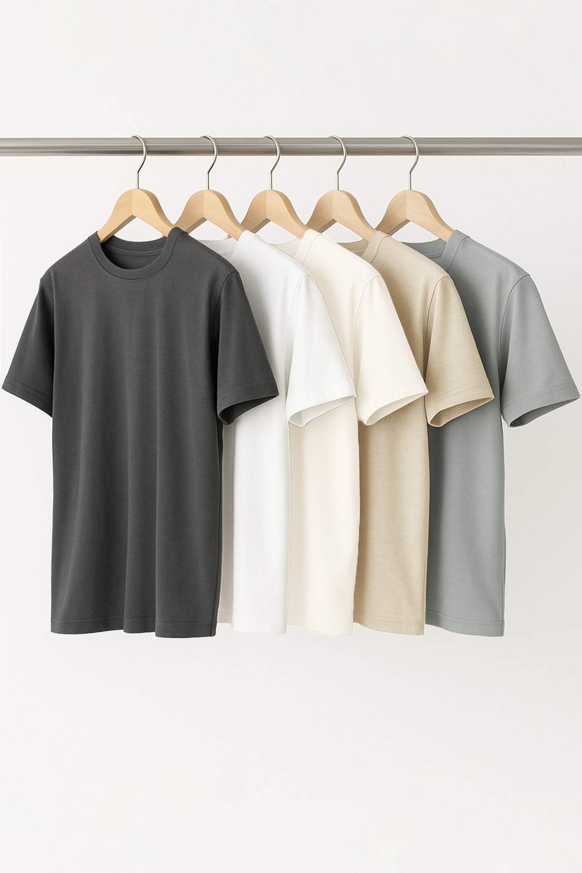 Trendyolmilla  Beyaz-Ekru-Taş-Gri-Antrasit 5'li Paket Regular Fit Basic %100 Pamuklu T-Shirt TMNSS24TS00082