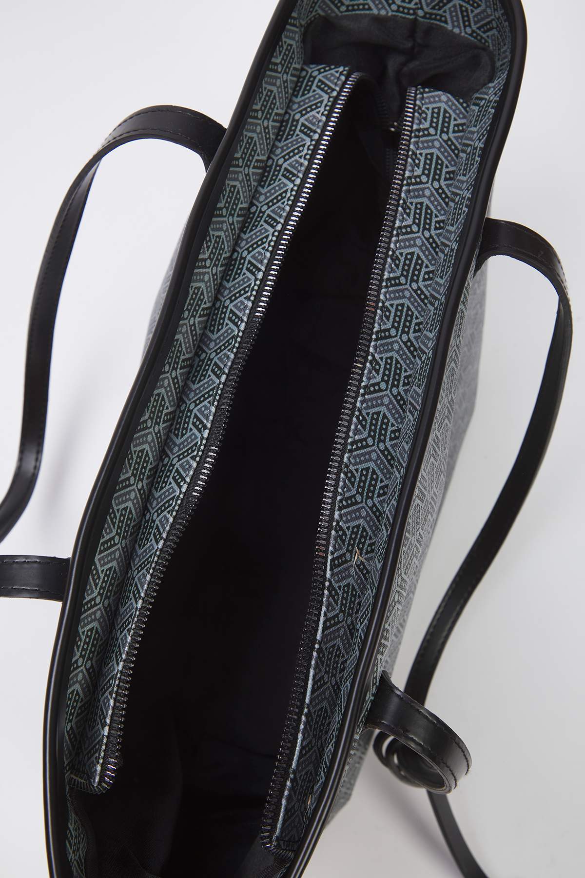TRENDYOL SHOES-Dunkelanthrazit mit Welpen, geometrisch gemustert, Damen-Maxi-Tote-Schulterhandtasche TAKSS25OC00061 7