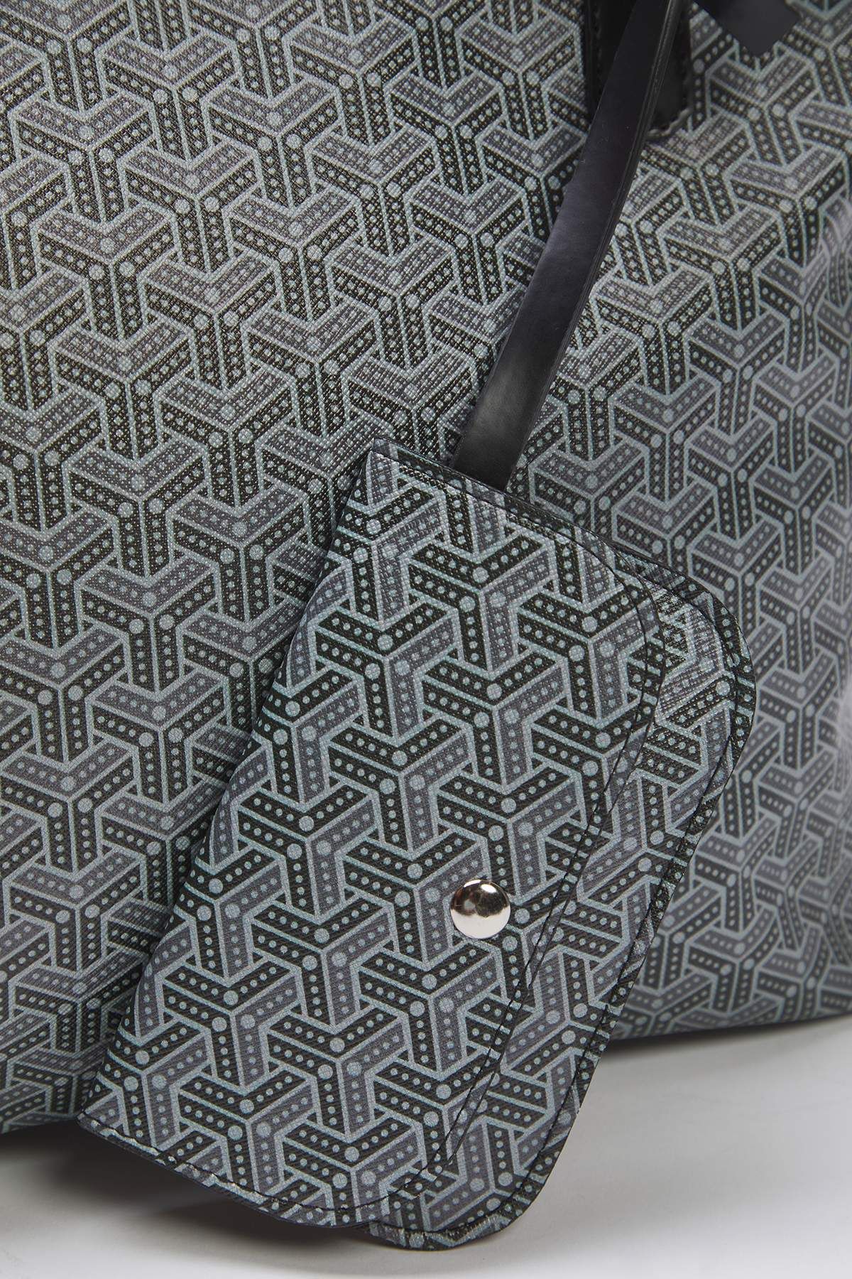 TRENDYOL SHOES-Dunkelanthrazit mit Welpen, geometrisch gemustert, Damen-Maxi-Tote-Schulterhandtasche TAKSS25OC00061 6