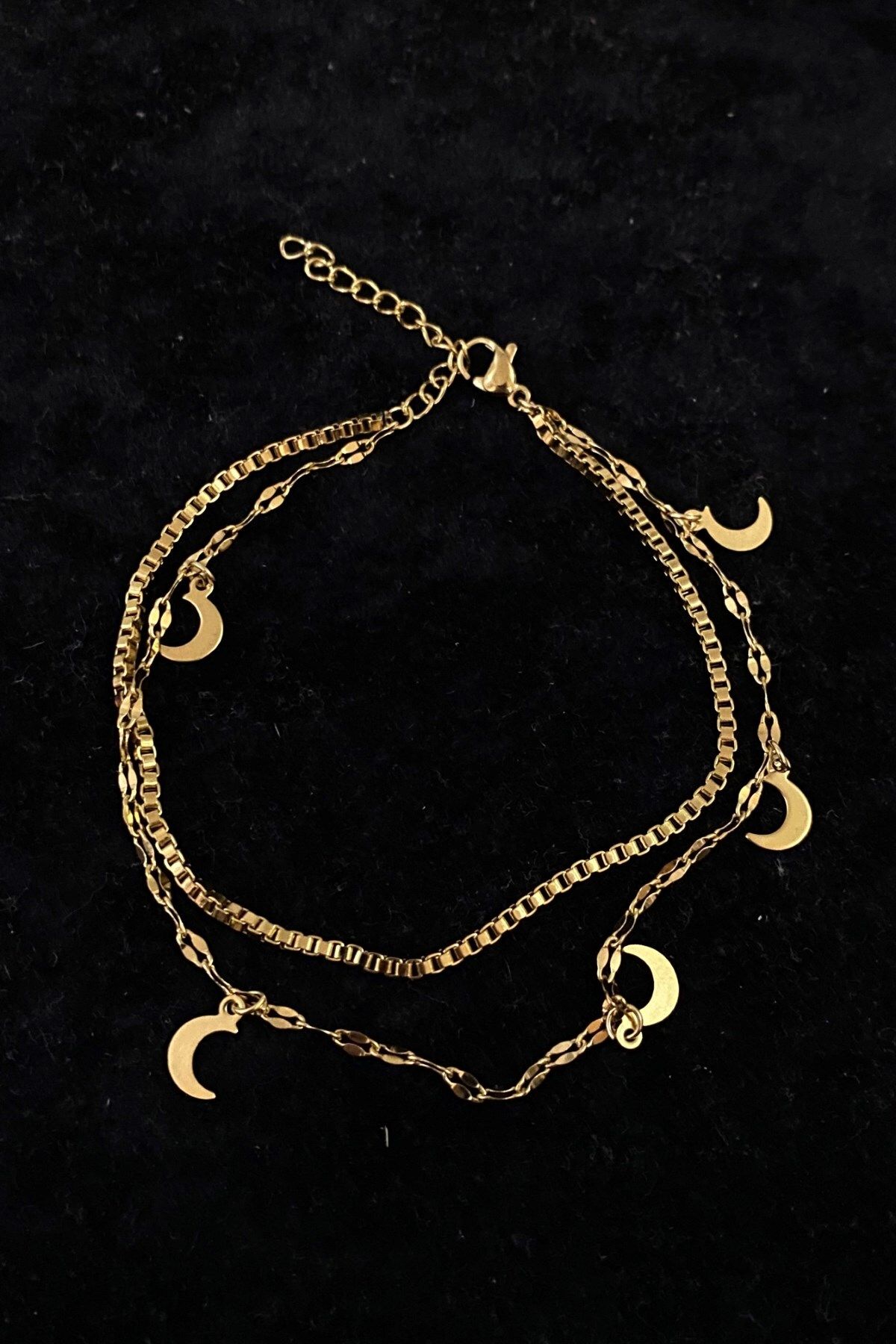 Mrycollectionn Altın Renk Hilal Model Asansör Ve Singapur Zincir Çelik Halhal