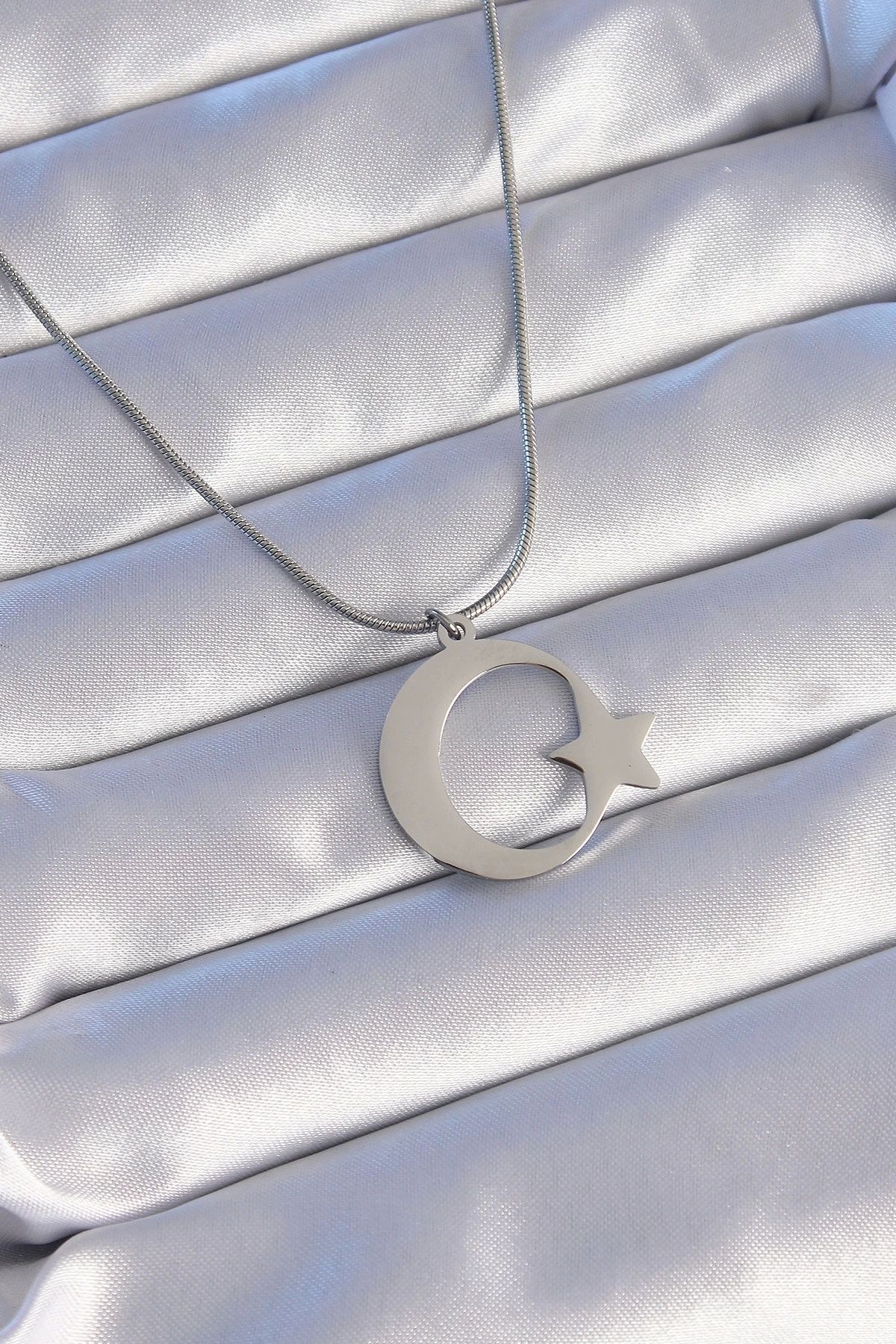 Clariss 316L Çelik Gümüş Renk Ay Yıldız Model Unisex Kolye