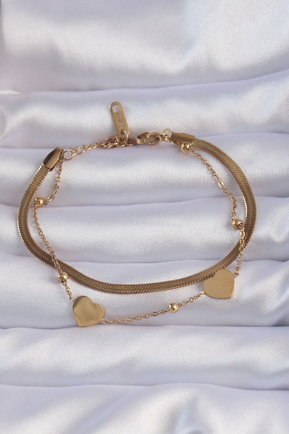Clariss 316L Çelik Gold Renk Kalpli Model İtalyan Zincirli Bileklik
