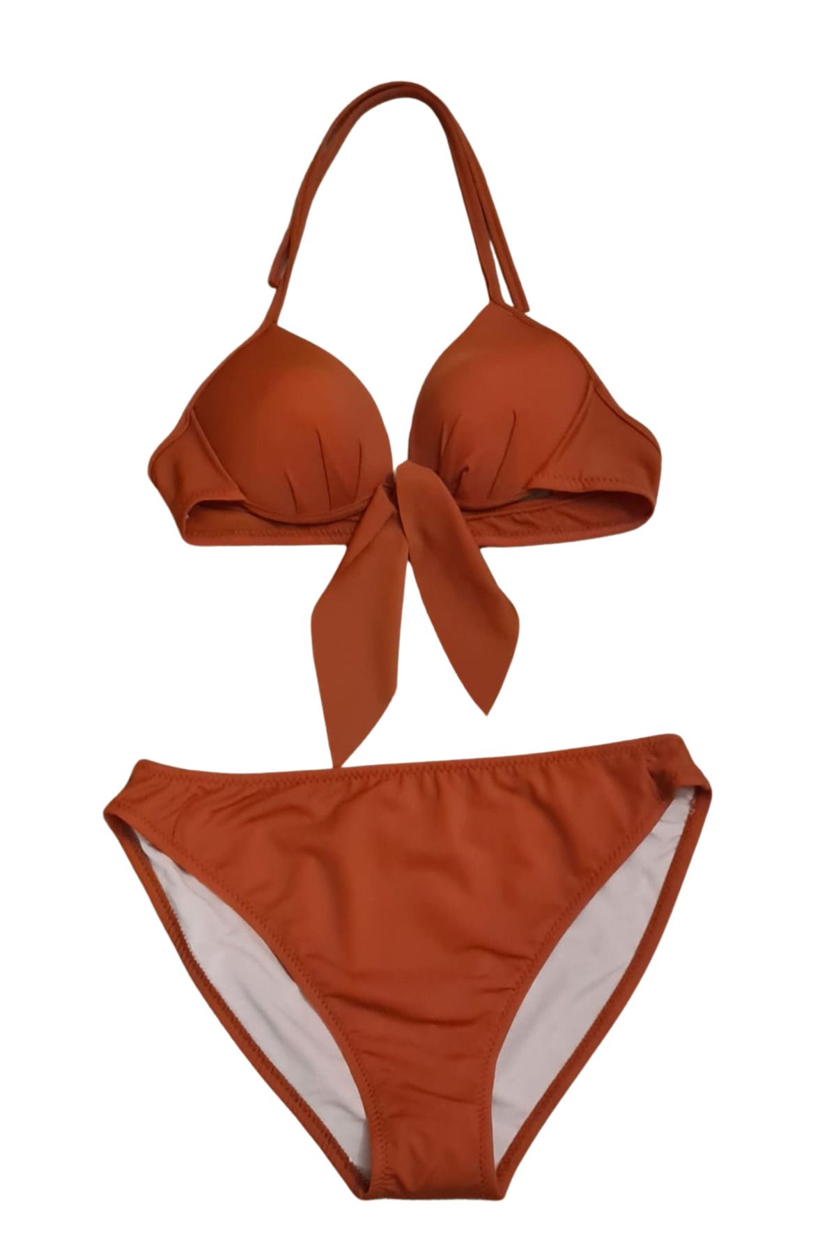 Butik Çağrı Mayo Açık Kremit Brazilian Fiyonk Detaylı Dolgulu Destekli Push-Up Bikini Üstü