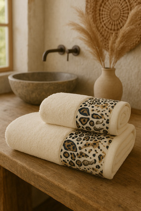 Casnack Ayla Model Baskılı 2'Li Banyo Havlu Seti