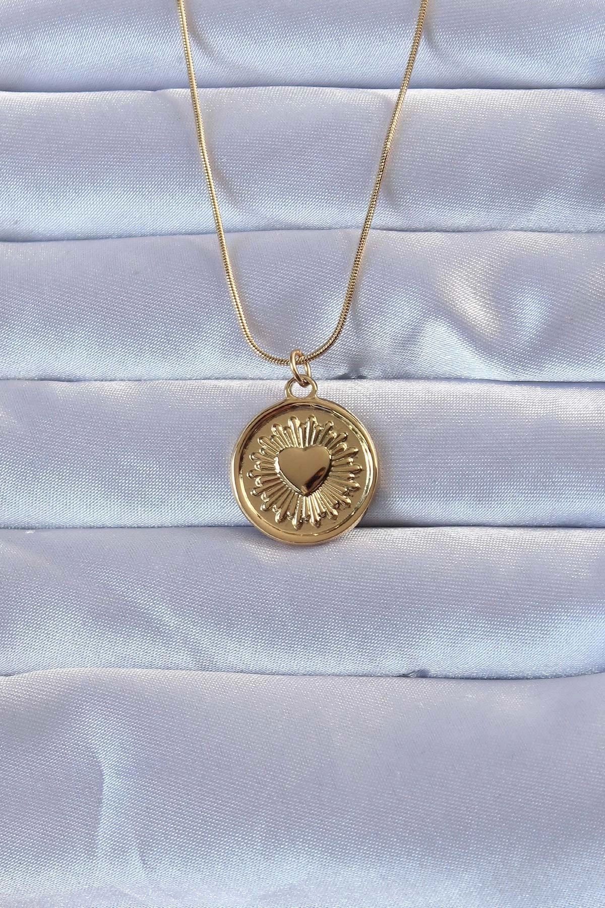 Clariss 316L Altın Renk Parlayan Güneş Tasarımlı Oval Vintage Kolye