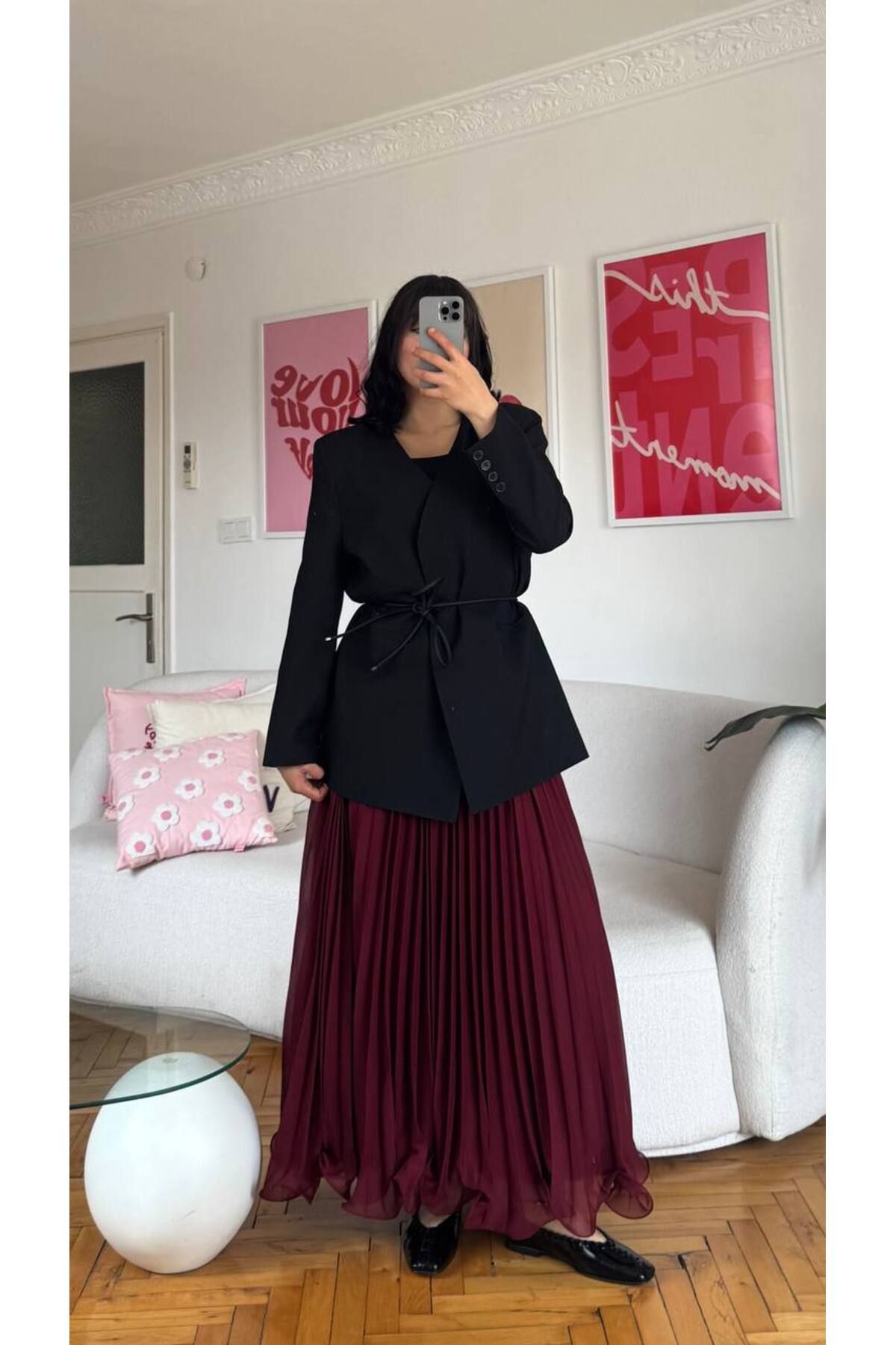 Castivo Fashion Kemer Detaylı V Yaka Dikişsiz Kadın Blazer Ceket