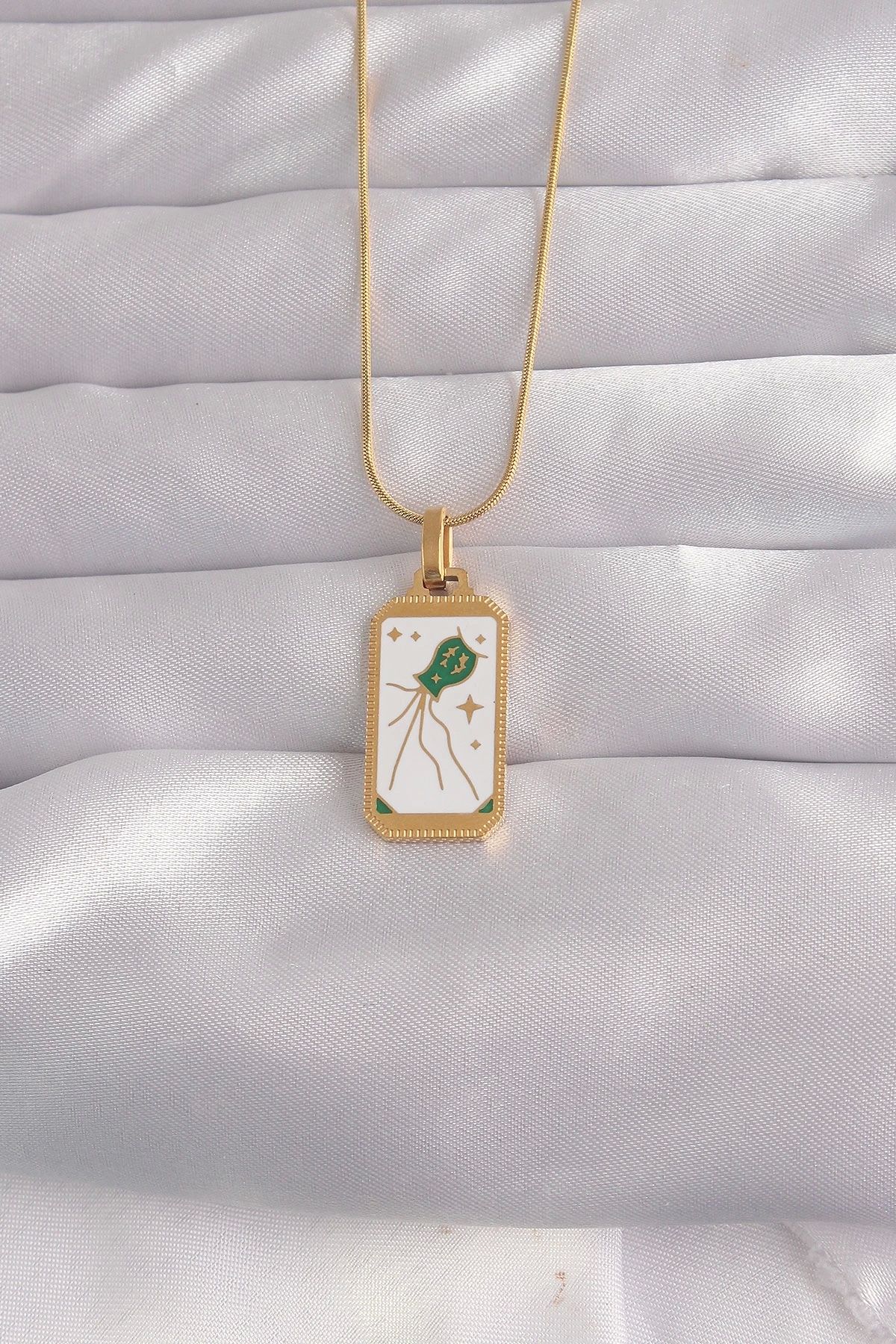 Clariss 316L Çelik Gold Renk Beyaz Mineli Tarot Kolye