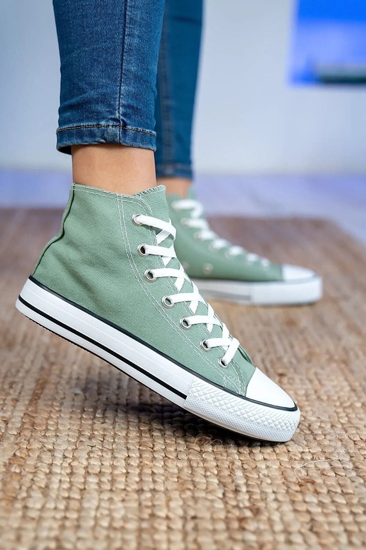LEVENT ÖZCAN Mint Yeşili Uzun Keten Spor Ayakkabı, Bilekli Unisex Sneaker
