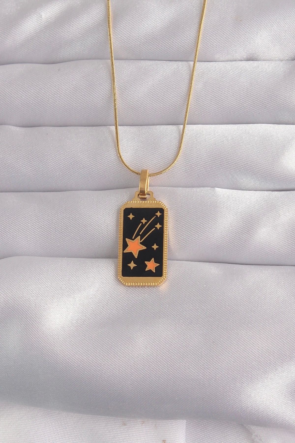 Clariss 316L Çelik Gold Renk Siyah Mineli Yıldız Figür Tarot Kolye
