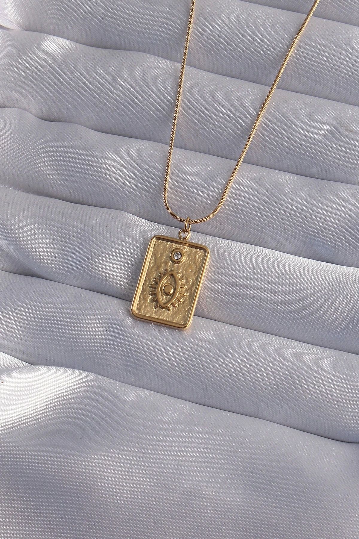 Clariss 316L Çelik Zincir Gold Renk Zirkon Taşlı Göz Figür Tarot Kolye