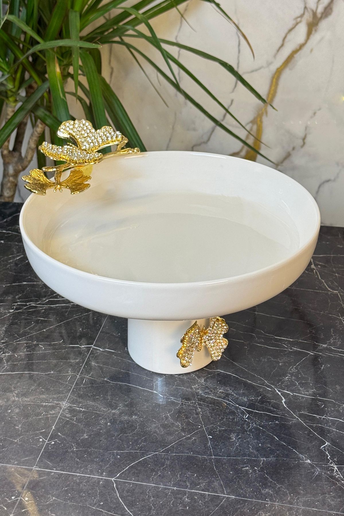 MAY HOME Pırlanta Kelebek Porselen Ayaklı Sunumluk Kase & Salata Meze Meyve Sunumluğu