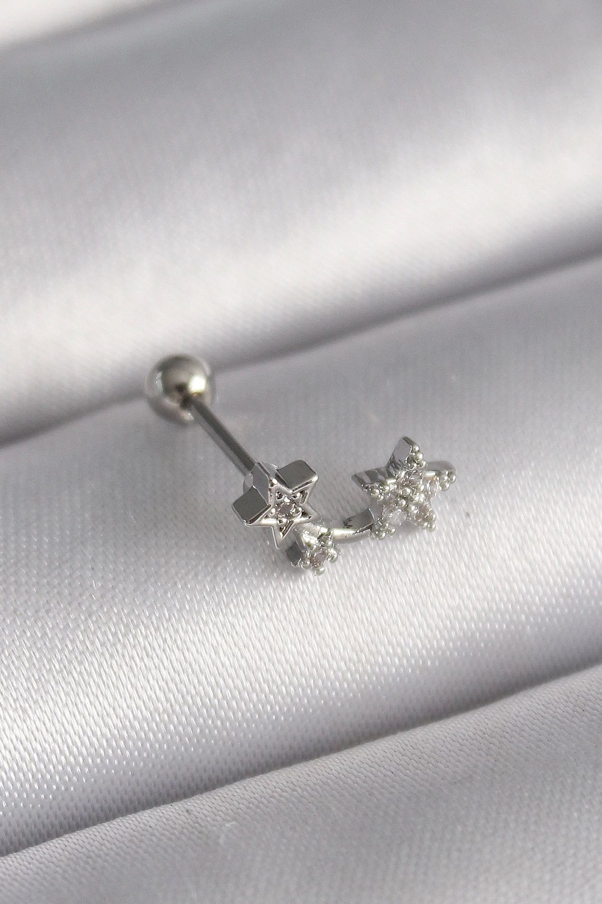 Clariss 316L Çelik Gümüş Renk Zirkon Taşlı Yıldız Tragus Piercing