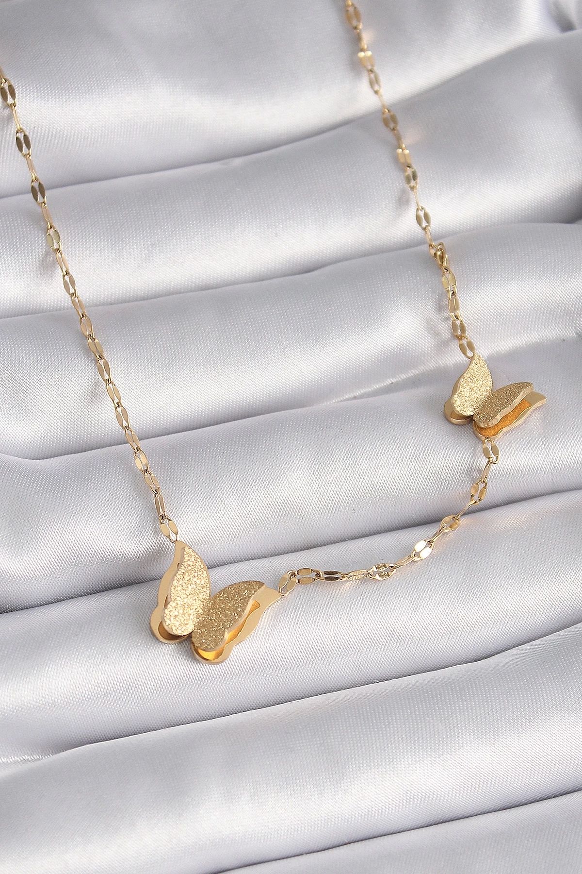 Clariss 316L Çelik Gold Renk Simli Kelebek Model Kadın Kolye