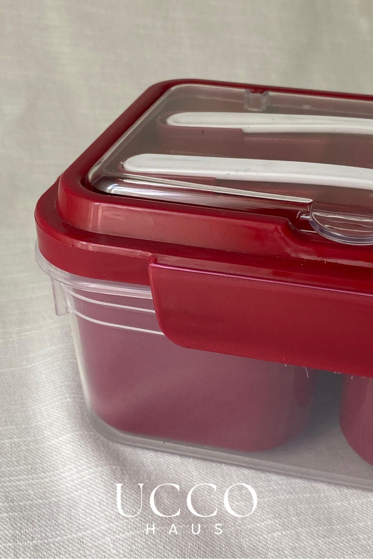 UCCO-2 Compartments 1700 ml Leakproof Storage and Nutrition Container – Spoon Fork, Removable Inner Chamber, Pp 7 Pieces 8