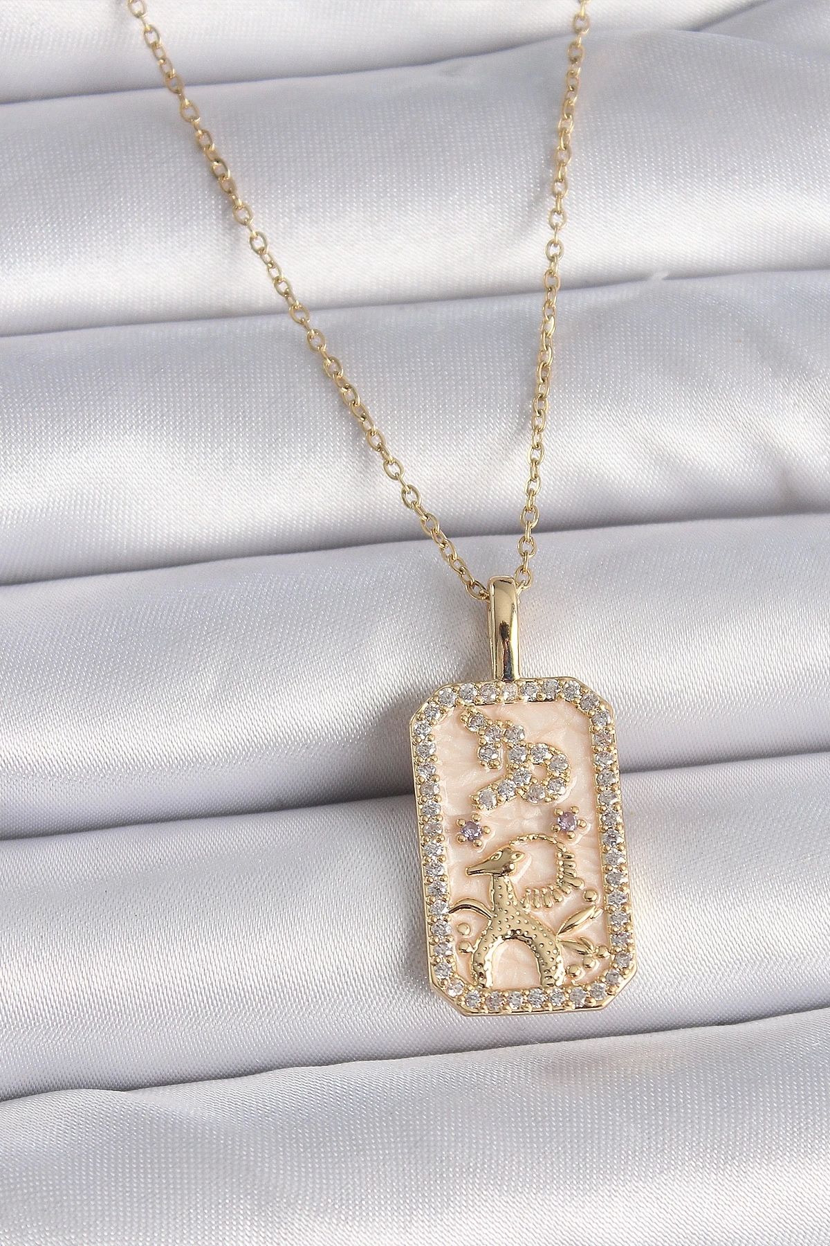 Clariss 316L Çelik Gold Renk Zincir Oğlak Burcu Zirkon Taşlı Kadın Kolye
