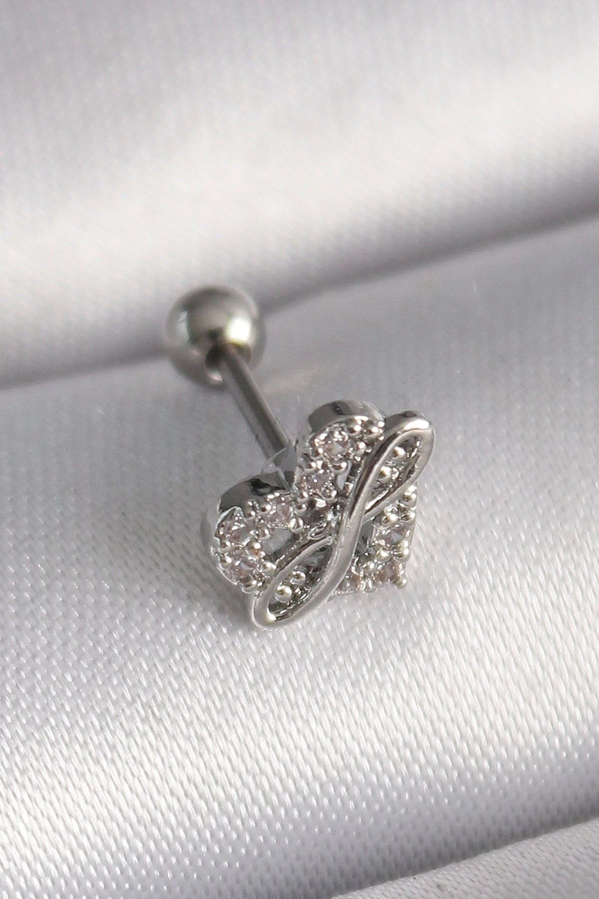 Clariss 316L Çelik Gümüş Renk Zirkon Taşlı Sonsuzluk Detay Tragus Piercing