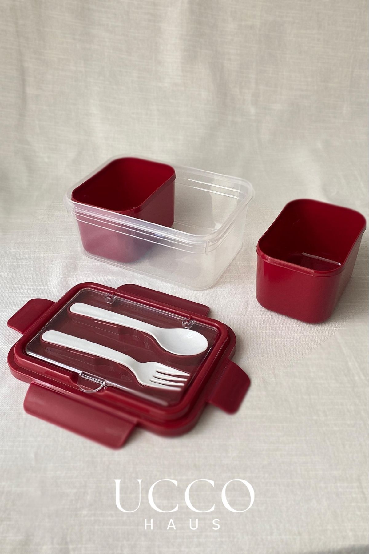 UCCO-2 Compartments 1700 ml Leakproof Storage and Nutrition Container – Spoon Fork, Removable Inner Chamber, Pp 7 Pieces 2