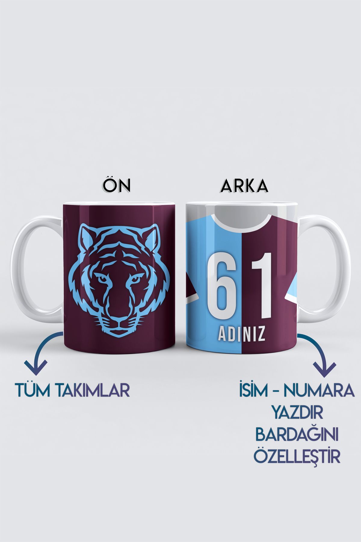 DekorHane Porselen, Kişiye Özel Taraftar Baskılı Kupa Bardak, Bordo Mavi Fırtına, Tüm Takımlar