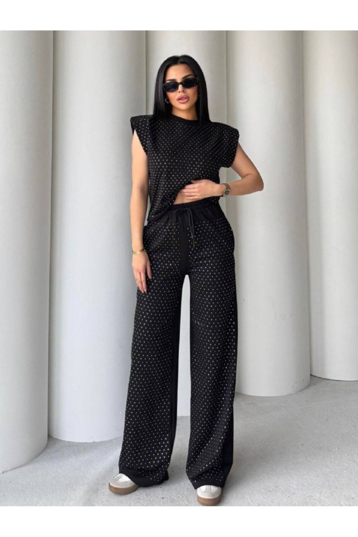 Castivo Fashion Sim Detaylı Vatkalı Crop Bluzlu 2’li Kadın Takım